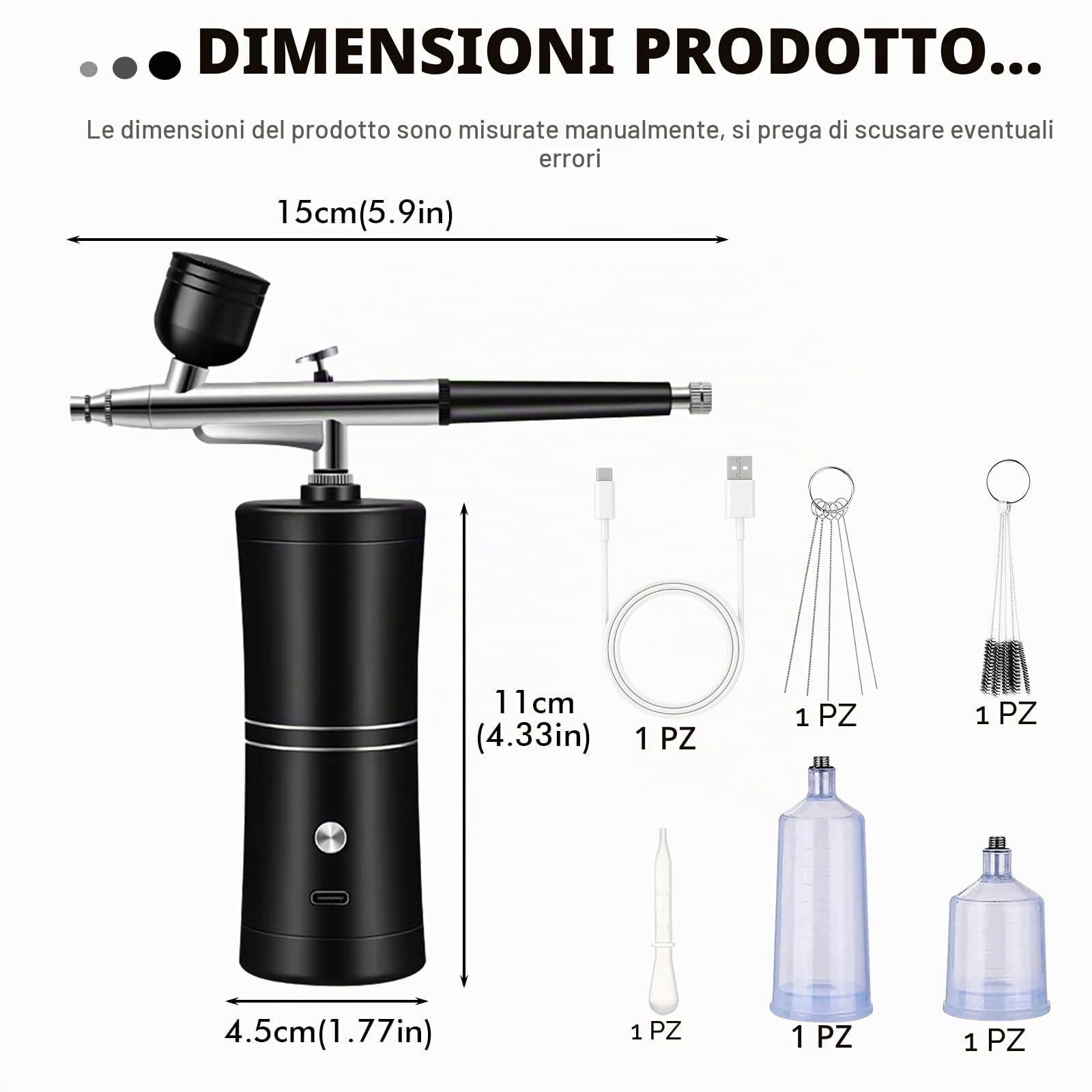 Kit Aerografo Multi Funzioni con Compressore: Kit Aerografo Senza Fili con Compressore d'aria, Spazzola ad Aria Ricaricabile per Nail Art, Decorazione di Torte, Modellazione di Tatuaggi (Nero)