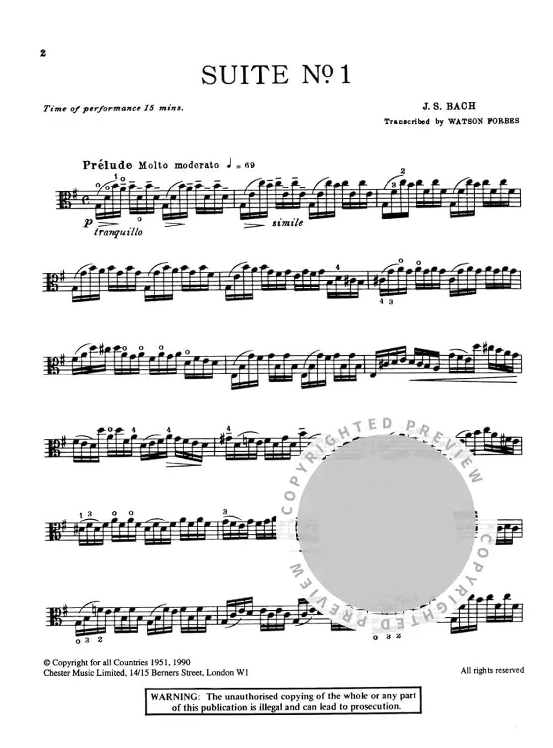 Bach, J.S. - 6 Cello Suites, BWV 1007-1012 - Viola solo - by Watson Forbes - Chester Music      Sheet music