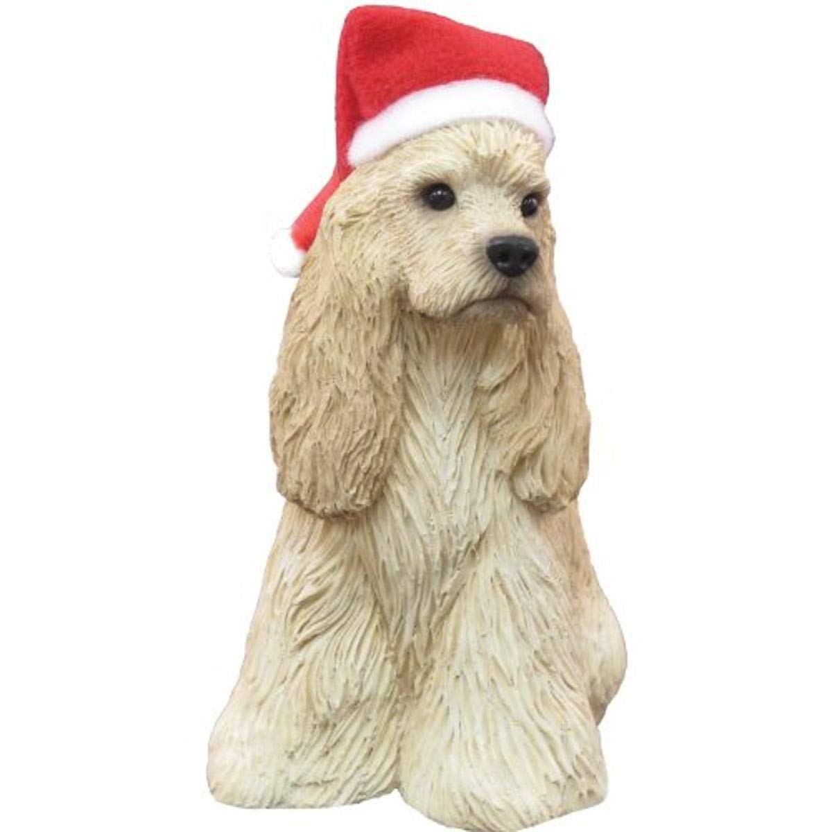 Sandicast Ornament Cocker Spaniel, Buff, Sitting with Santa Hat