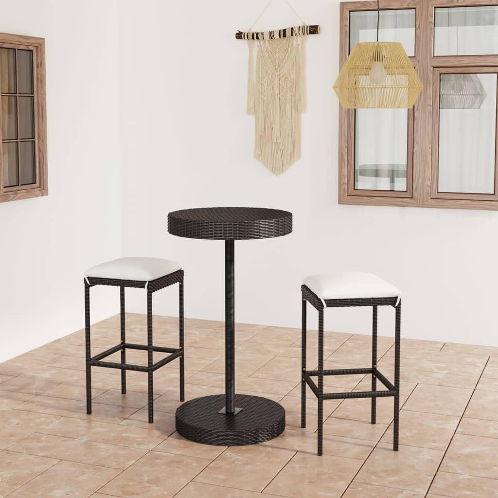 YAFF 3 Piece Patio Bar Set with Cushions Poly Rattan Black-4759