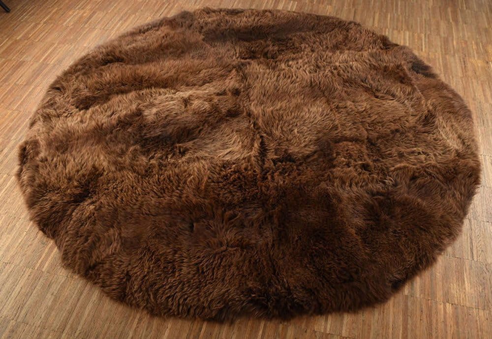 Kuhfelle Online & Nomad RUNDER LAMMFELL Teppich BRAUN Natur 120 cm Ø RUND Fell Teppich BRAUN Natur AUS BRITISCHEN LAMMFELLEN (120 cm)
