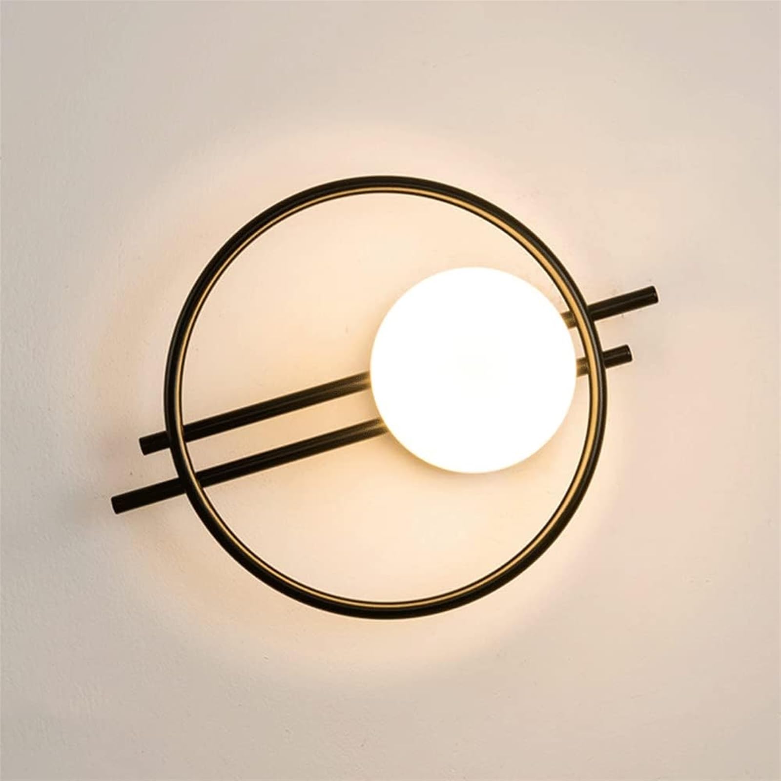 SXSCARKX Wall Lamps Metal Sconce Globe Glass Light Mid Century Ring Lamp, Mount Lighting Fixtures Indoor G9 Sconces, Living Room Hallway Bedroom Decor Lamps-Black
