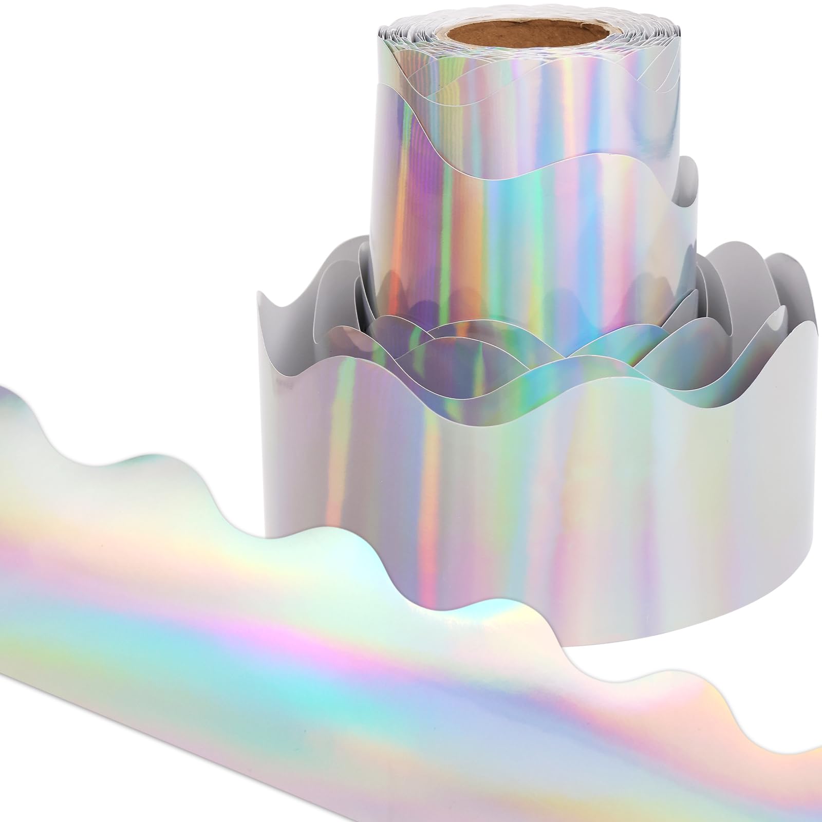 Iridescent Scallops Bulletin Board Borders Holographic Straight Border Trim Silvery Border for Classroom Decorations 65ft