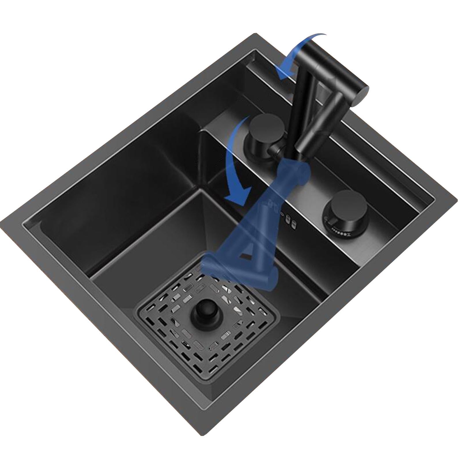 Single Bowl Stainless Steel Nano Kitchen Sink Bar Counter Invisible Hand Washing Sink Small Size Single Bowl Sink Practical Siphon Sink with Foldable Faucet(40 * 54 * 23cm)