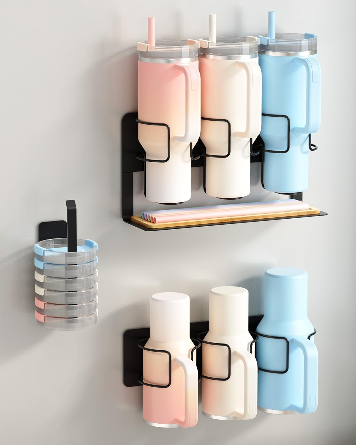 Magnetic Cup Holder for Fridge, 30 40 oz Stanley Cup Organizer with Lid & Straw Storage, Tumbler Organizer, Water Bottle Storage (2 Pack)
