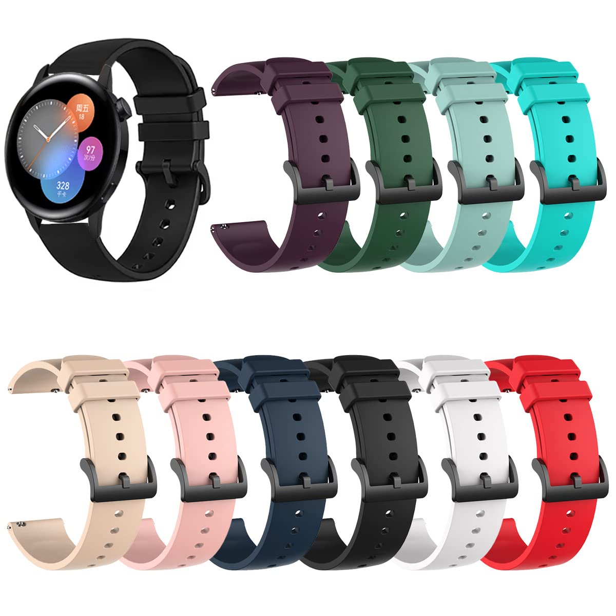 RuenTech Ersatz-Armband Für AGPTEK LW11 Smartwatch – 22 Mm Silikon, 4er Pack, Verschiedene Farben