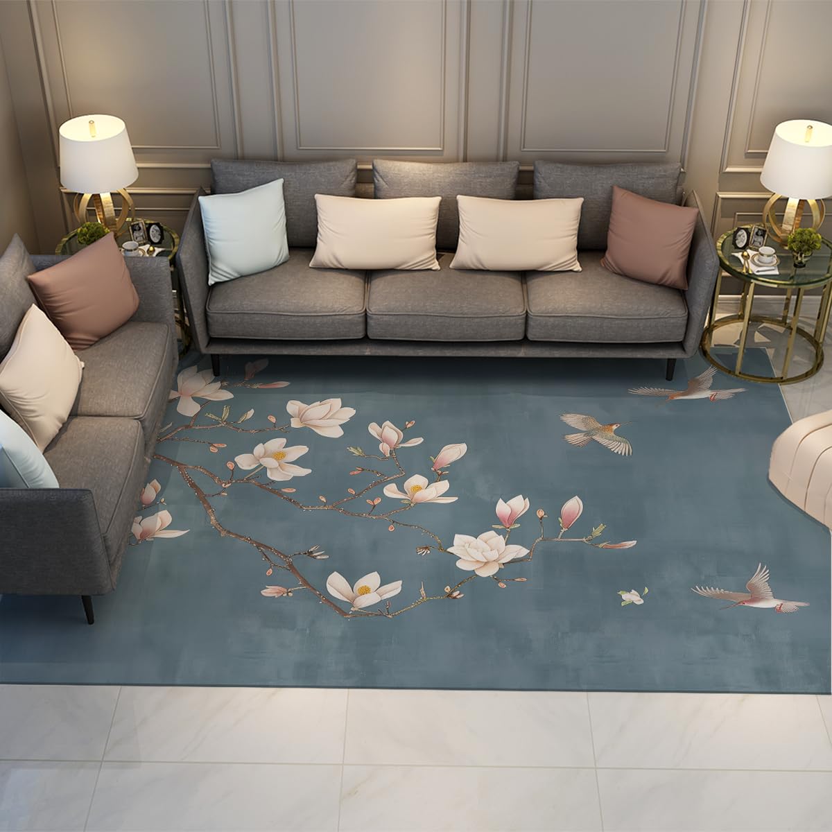 Tapis de salon fleuri 180x240cm résistant aux taches et facile à laver