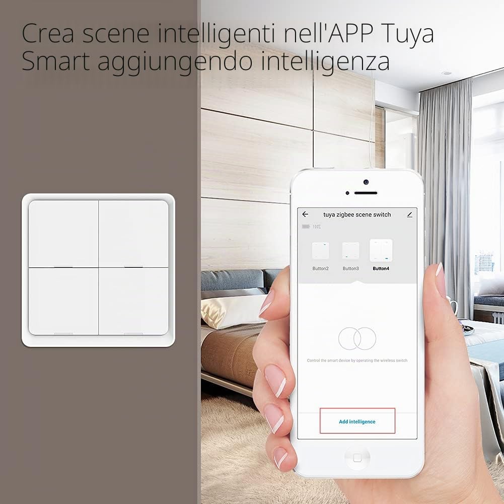 MOES 4 Gang 12 scene ZigBee Interruttore a pulsante, interruttore di scena per automazione intelligente per dispositivi intelligenti Tuya, richiede Tuya ZigBee HUB, batteria gratuita, bianco