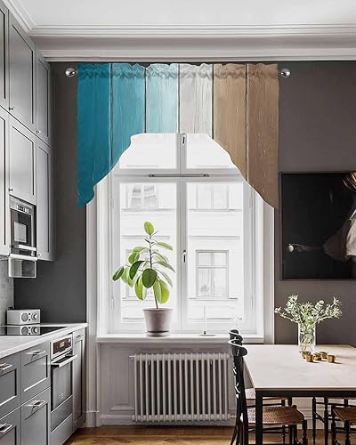 Miniatura 4 de Cortinas de cocina retro con cenefa marrón verde azulado, cenefa con bolsillo para barra, paneles de cortina para dormitorio, sala de estar, baño,