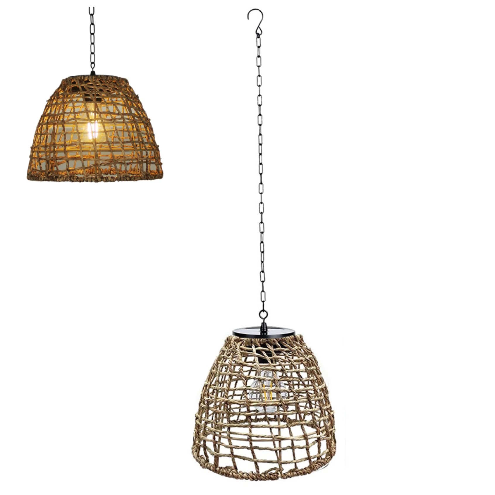 Lampes solaires suspendues étanches IP44 avec abat-jour en rotin, lanterne extérieure LED sans fil 600 mAh pour jardin