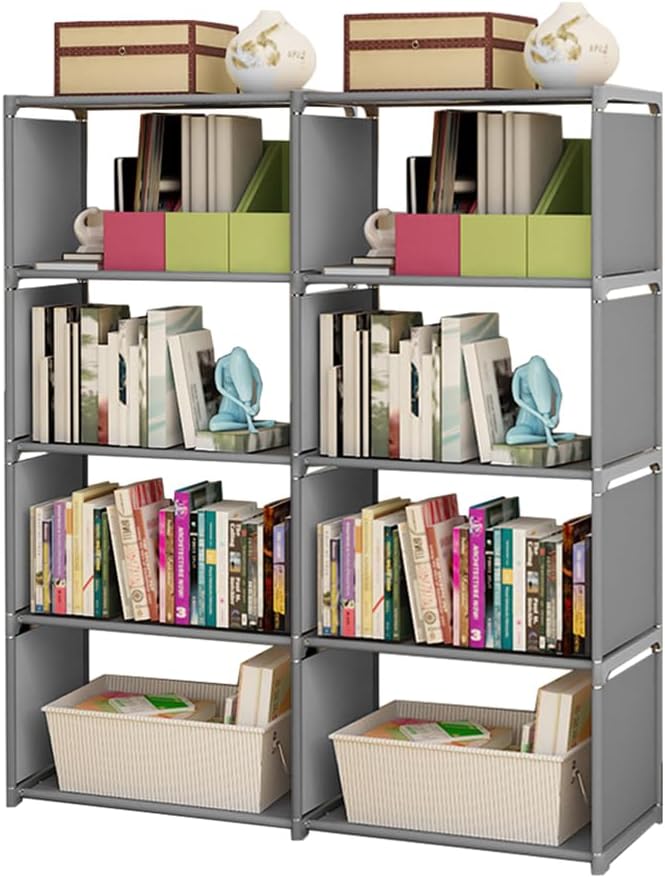 TARSHYRY 5 Tiers Bookshelf, Customizable Shelving Unit, Easy Assembly for Bedroom Living Room Office, Grey, 125 x 41 x 27cm, Storage Rack (5 Tier Double Row)
