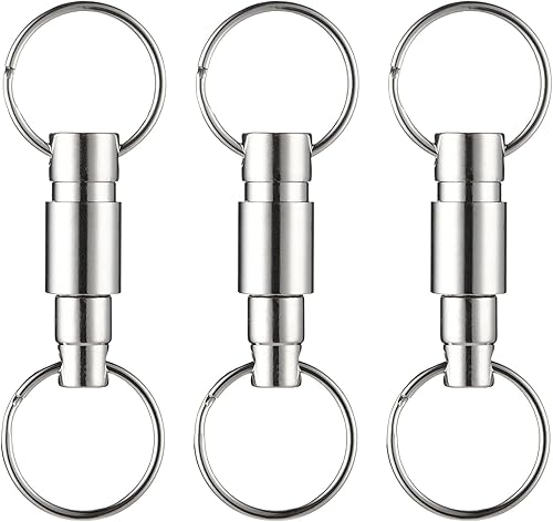 MDSK Llavero plateado fácil de desmontar con doble resorte dividido cadena separada (paquete de 3), 3.0 in L, 3 PAQUETES