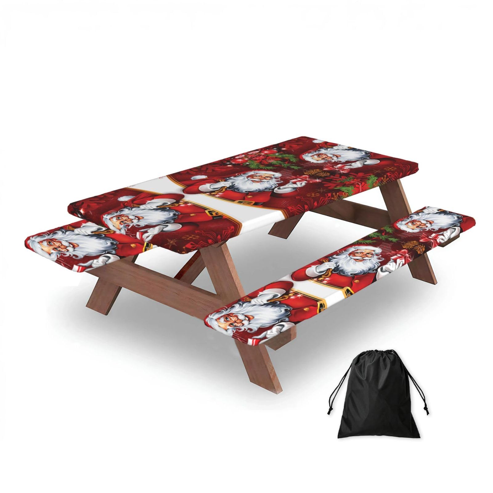 Housses de table de pique-nique Père Noël anti-vent et ajustées lot de 3