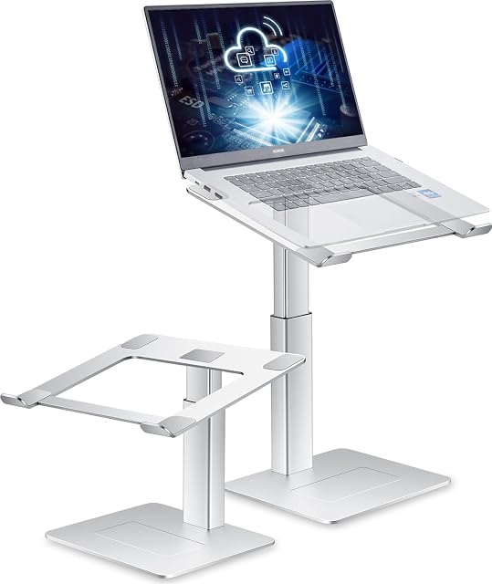 Adjustable Laptop Stand for Desk, DJ Laotop Riser, Ergonomic Small Sit to Stand Desk Converter, Support Working on Computer Standing, Compatible with MacBook and All 13"-16.5" Laptops, Silver