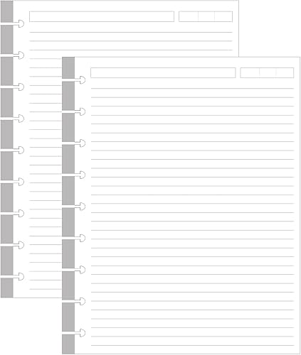 200 hojas de papel de repuesto con forro de disco de 9 discos para Happy Planners, papel rayado de tamaño clásico, papel blanco de 3.53 ozm, 7 x