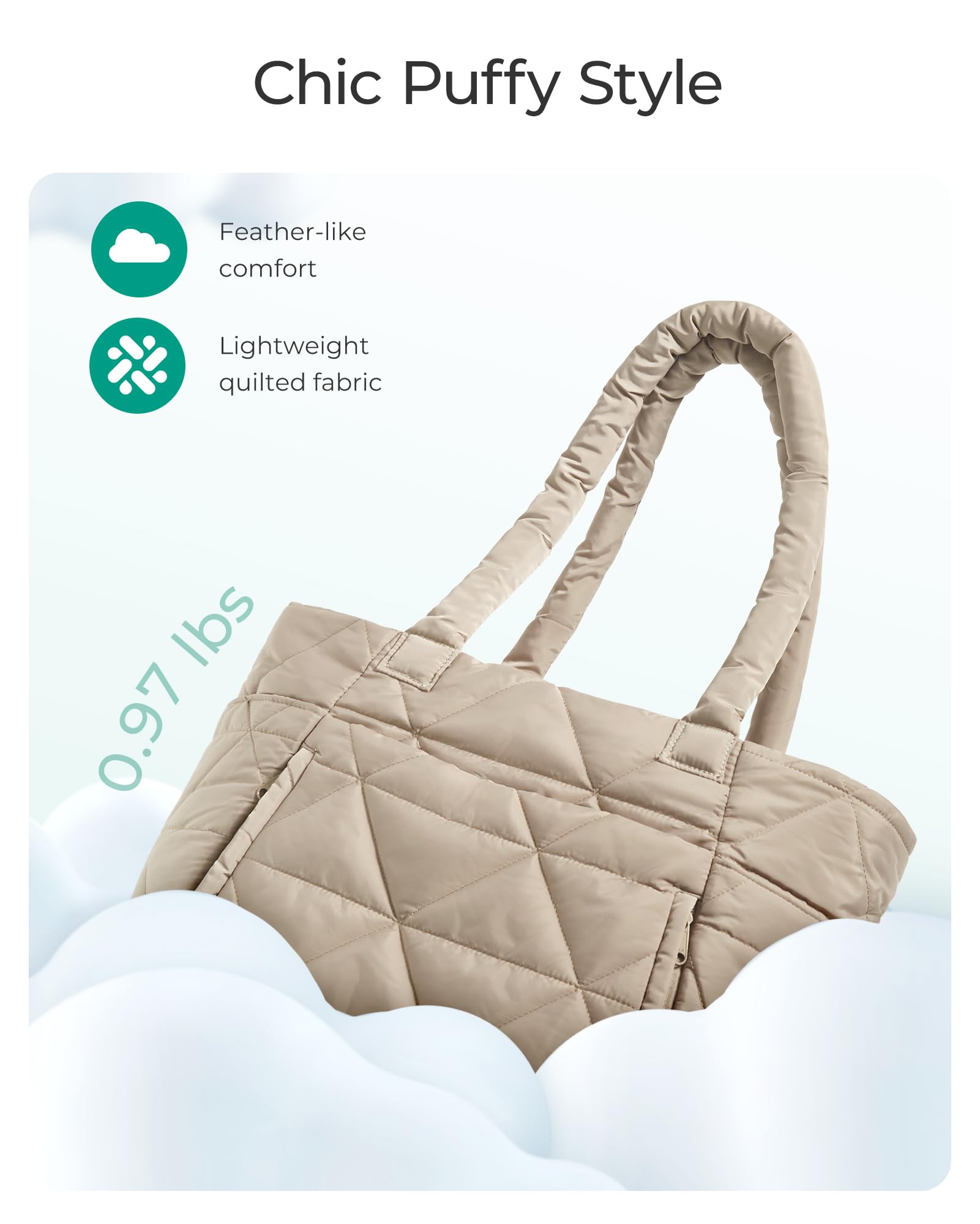 bagsmart Handtasche Damen Shopper Tasche, Puffer Tote Bag Arbeitstasche 15,6 Zoll Laptoptasche Lehrertasche mit Reißverschluss, Leichte taschen für Reisen, Arbeit, Schule und Strandurlaub