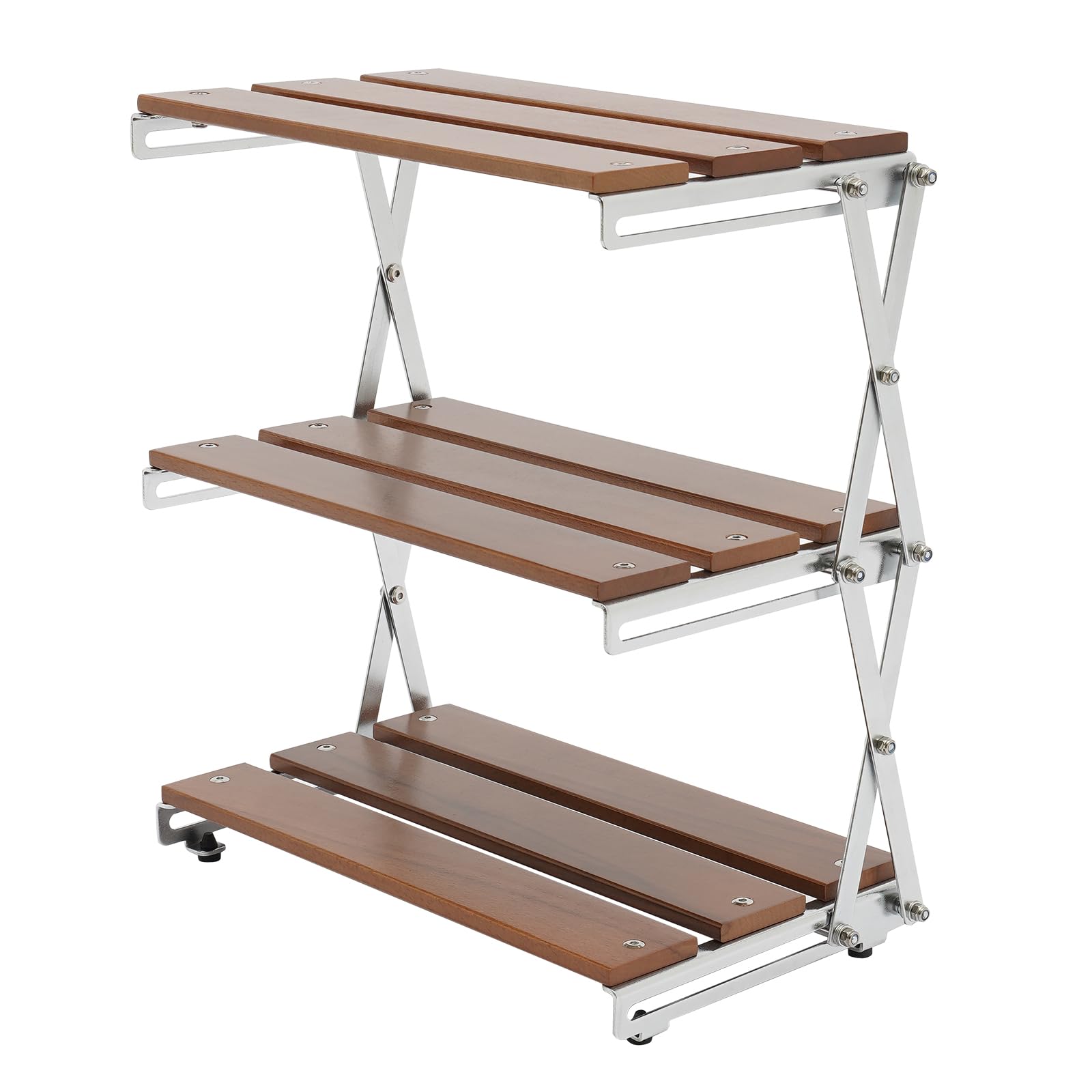 LYNICESHOP 3-Layer Folding Camping Stand, Portable Wooden Storage Rack, Suitable for Barbecues, Picnics and Outdoor Cooking, Compact Foldable Design, with Handbag (13X6.9X13 Inches, Walnut Wood)