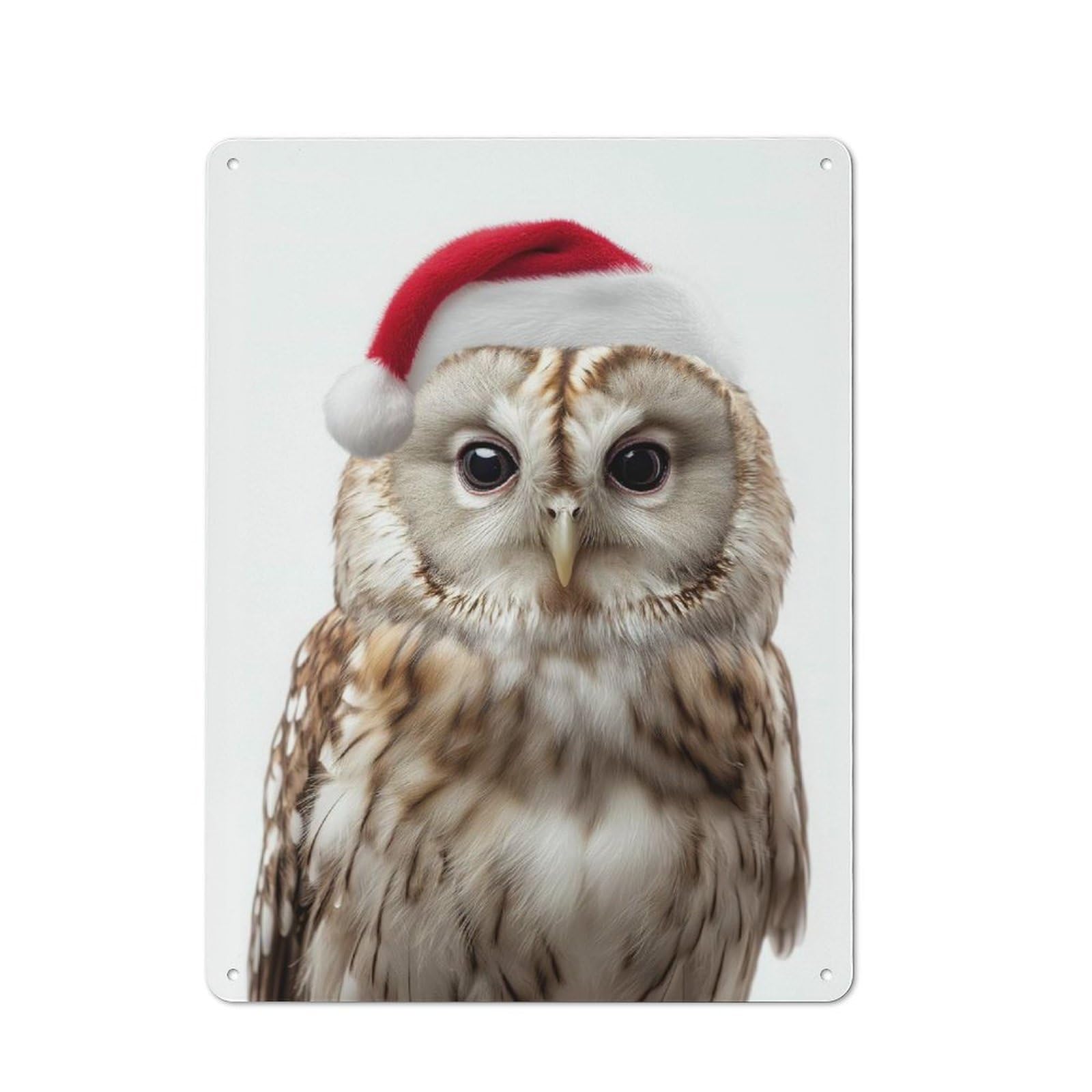 Junmoney Owl Wearing A Santa Hat Rustic Metal Plaque 40X30cm For Lounge Or Reading Corner, For Home Office, Studio And Craft Room Walls