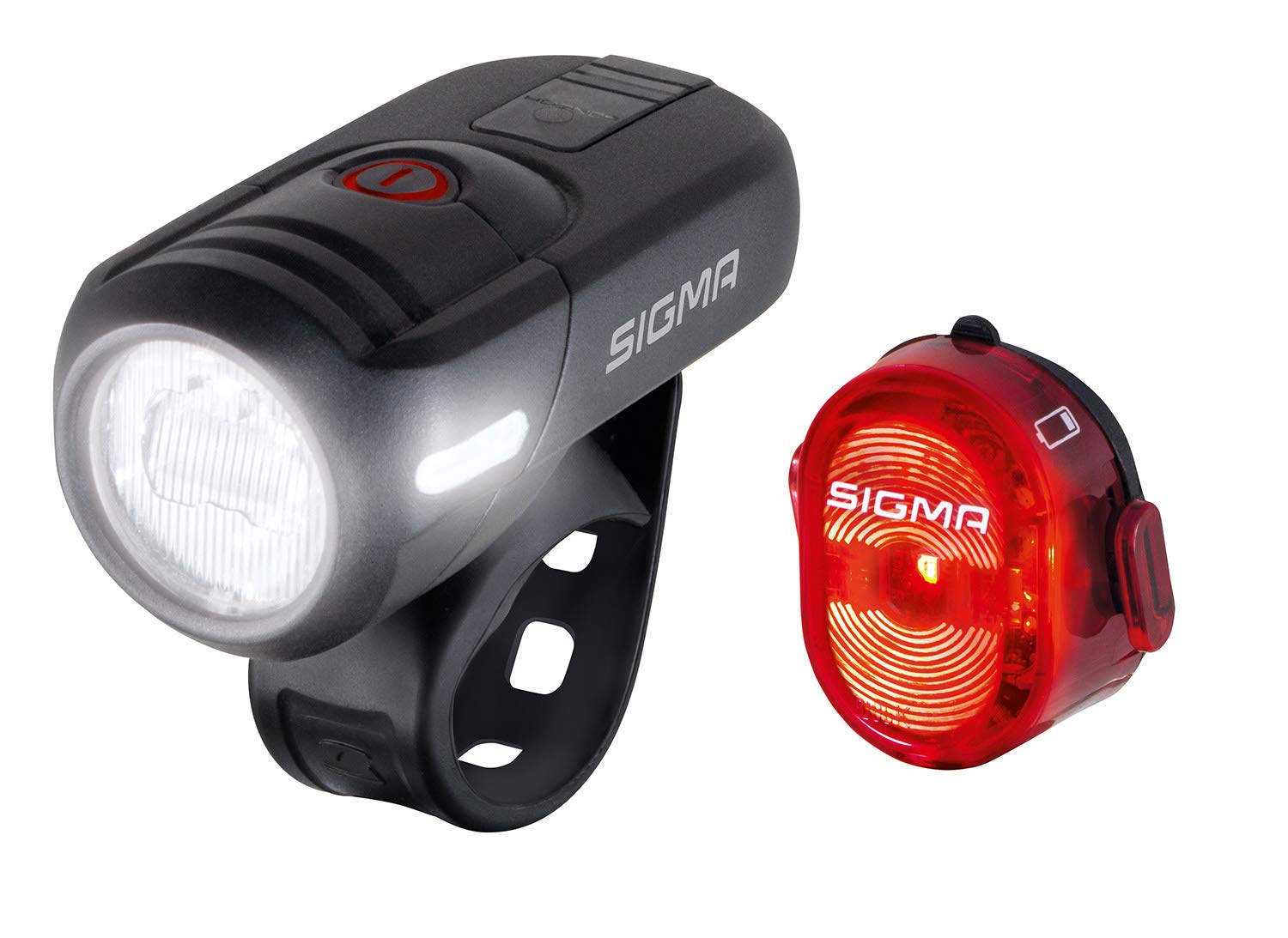 SIGMA LED Aura45/Nugget II | 45/15 luksów | ładowalna i bryzgoszczelna | montaż bez użycia narzędzi | 6-21 godzin | zestaw przedniego i tylnego oświetlenia rowerowego LED