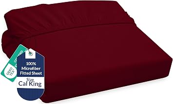 Royale Linens Fitted Sheet California King - Ultra Soft 1800 Brushed Microfiber - Hotel Luxury Bottom Sheets - Wrinkle Free & Fade Resistant - Deep Pocket Fitted Sheet Only King Cal, Burgundy