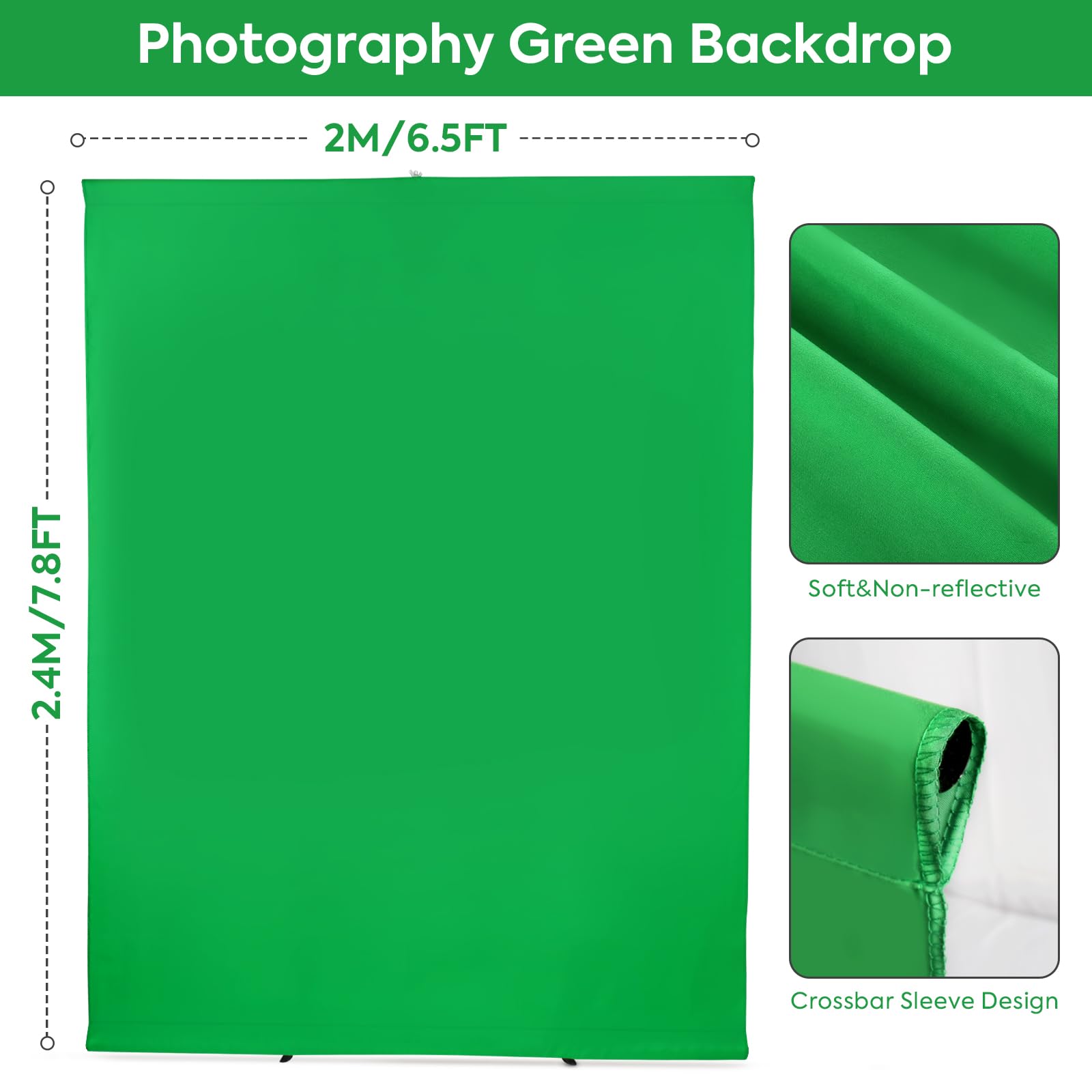 Greenscreen con supporto, 2,6 x 2 m, supporto per sfondo fotografico con Chromakey, per YouTube, video, studio fotografico, streaming, giochi, TikTok