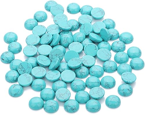 Miniatura 2 de Cuentas para hacer joyas, 20 cuentas de 0.555 pulgadas (0.551 in), color azul natural, turquesa, mitad redonda, parte trasera plana, para aretes,