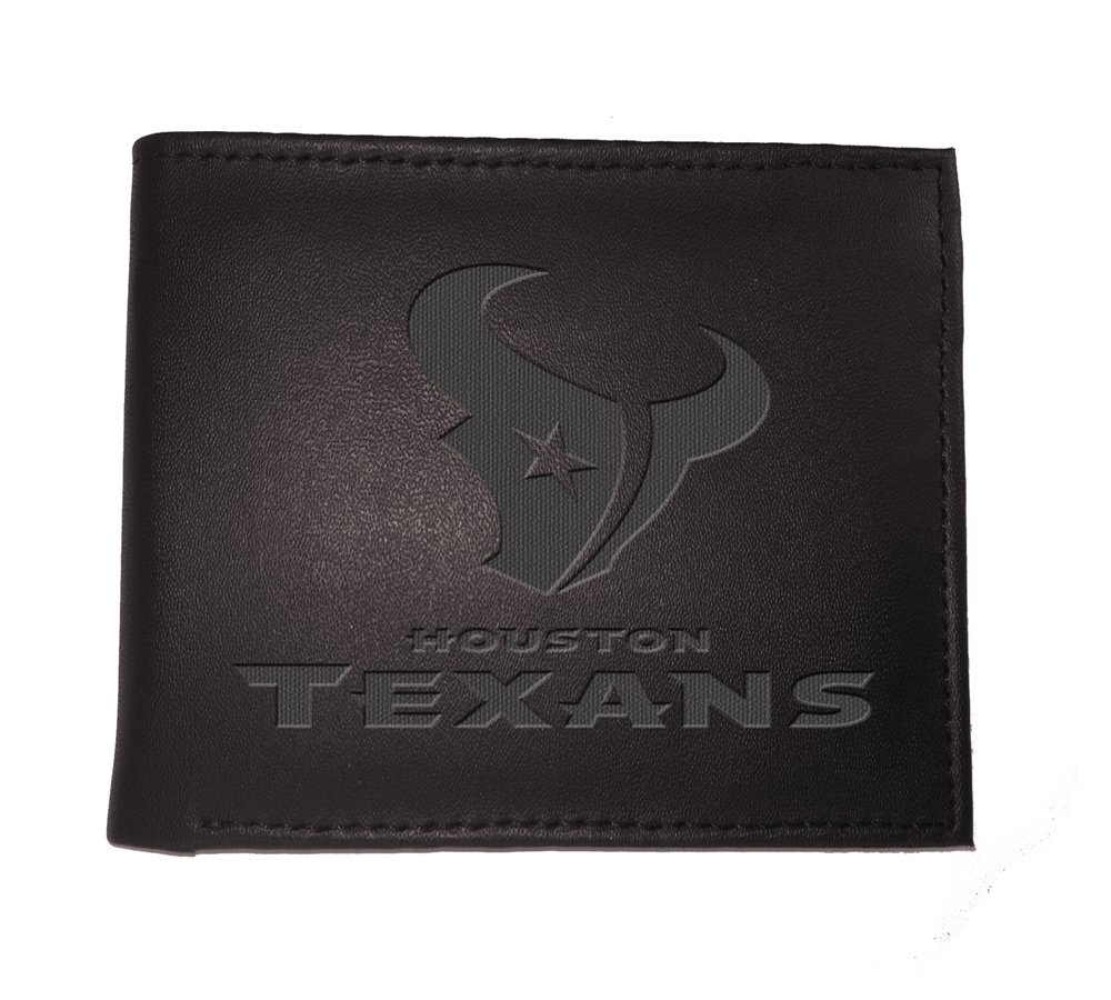 Team Sports America NFL Houston Texans Black Wallet | Bi-Fold | Officially Licensed Stamped Logo | Made of Leather | Money and Card Organizer | Gift Box Included