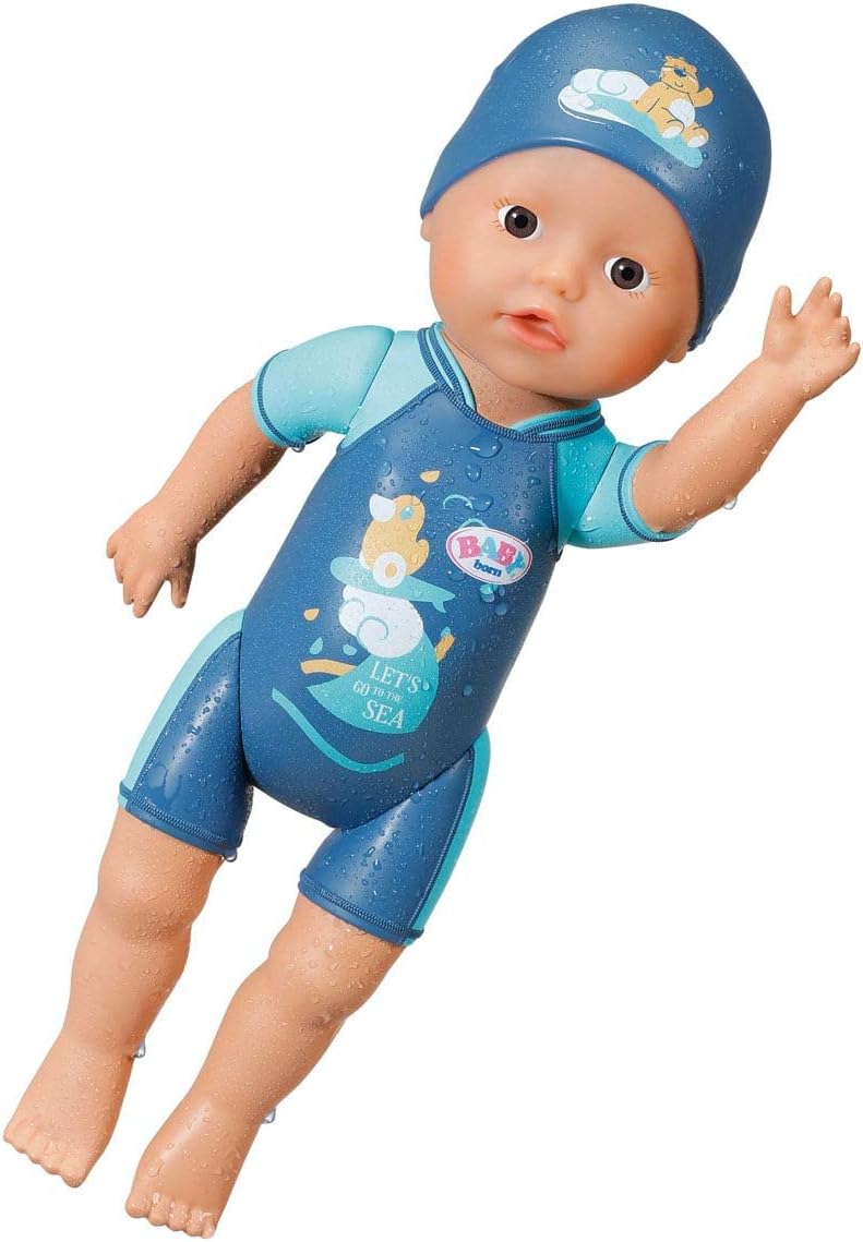 My First Swim Boy 30cm Doll, Wind-Up Arms for Swimming Action, Water Play Bathtime Toy with Fixed Costume and Hat – Fun for Toddlers in Pools, Tubs, or Holiday Trips