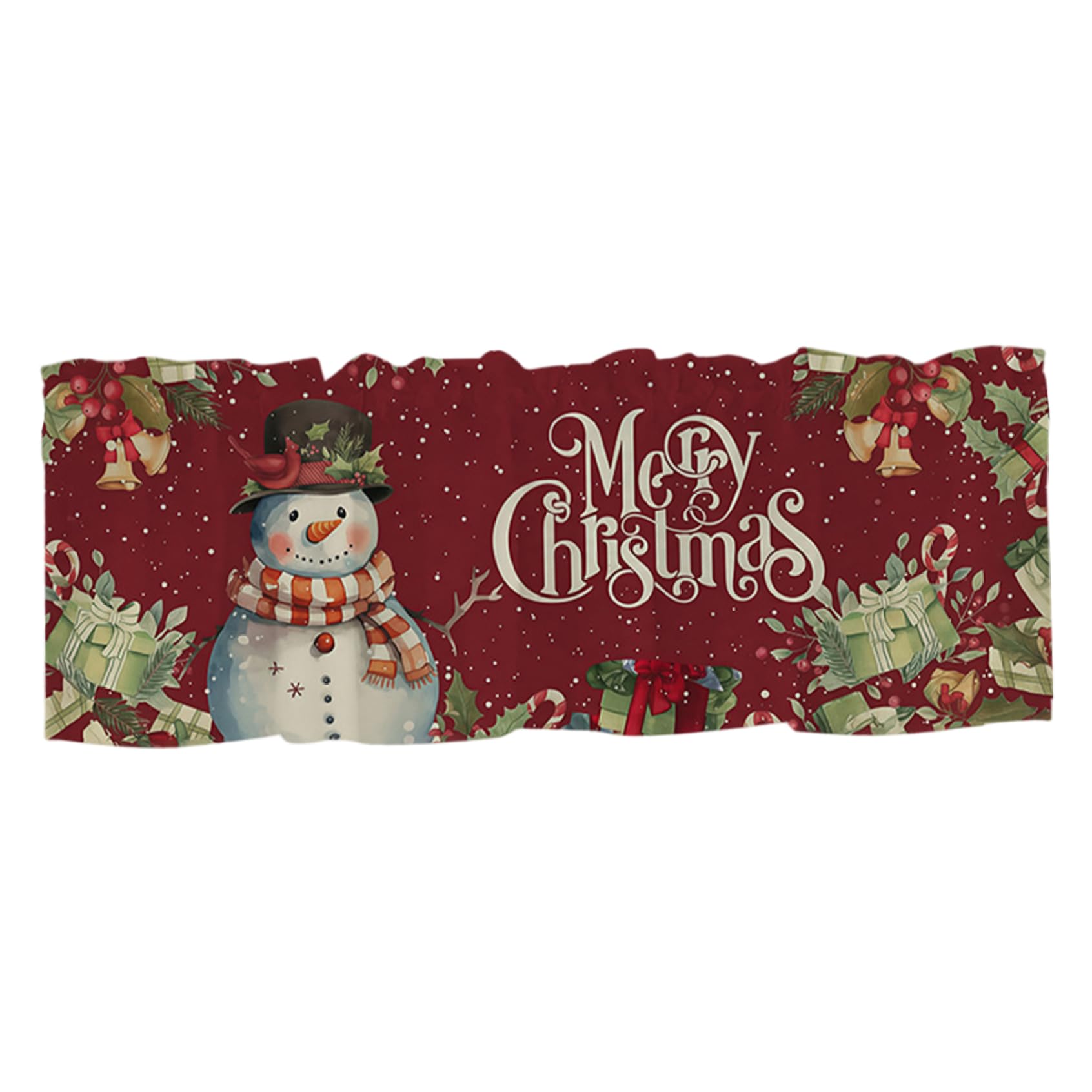 CAKEEYUM Christmas Valances for Windows 54x18in Cute Festive Snowman Christmas Curtains with Rod Pocket Reliable Fabric for Kitchen Living Room Home Valance, Valances, Window