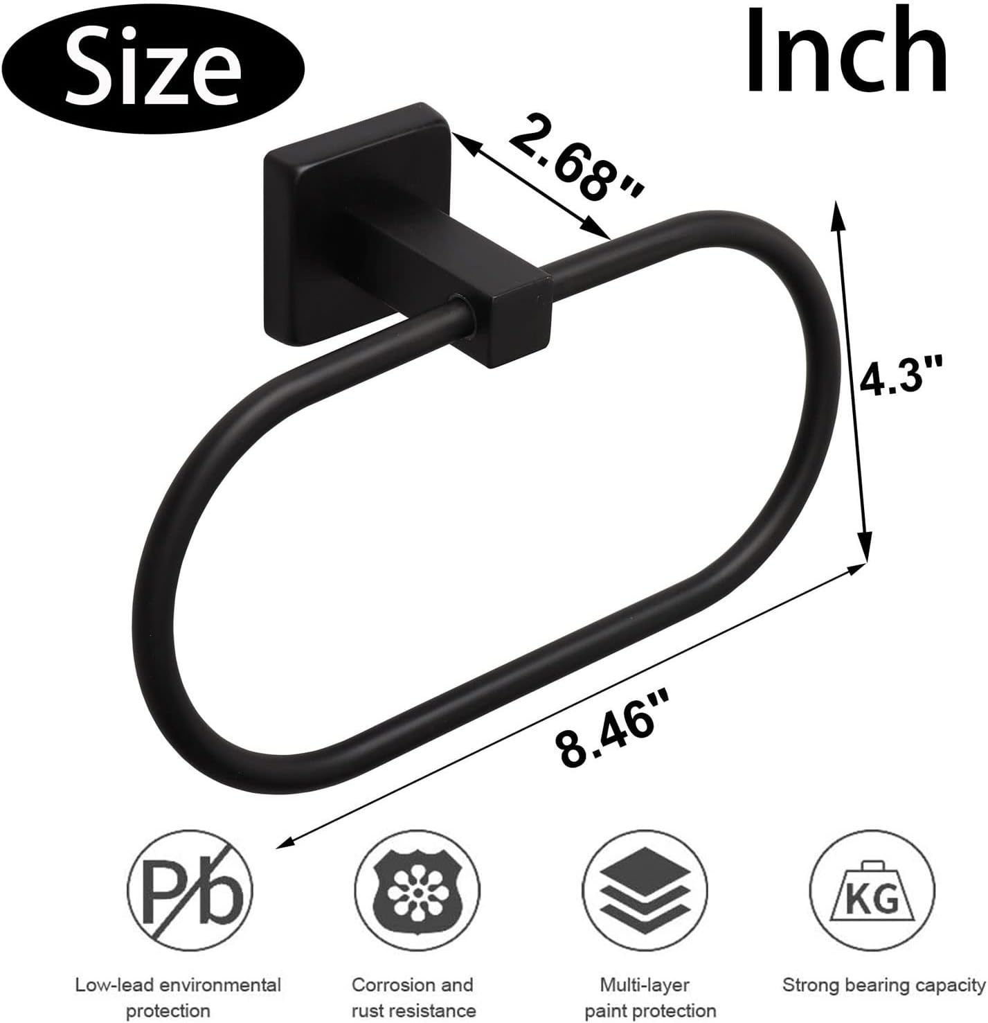 TocTen Bath Towel Rack and Towel Ring Accessory Set, SUS304 Stainless Steel 24 Inch Towel Bar, Heavy Duty Unique Oval Hand Towel Hanger Wall Mounted for Bathroom Kitchen Sink (Matte Black)