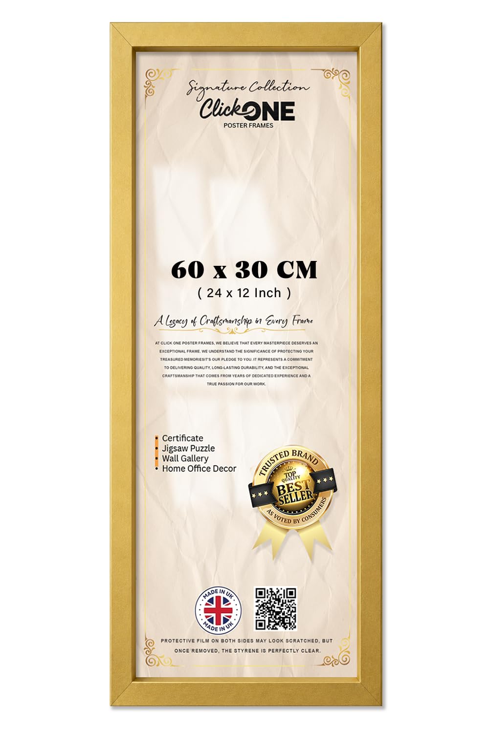 Click One Epic Panoramic Solid Mdf Frame 60 X 30 cm Wood Frame Engineered Wood Poster Frame 24 X 12 Inch With Hd Perspex For Horizontal And Vertical Display In Gold Finish Gallery Ready