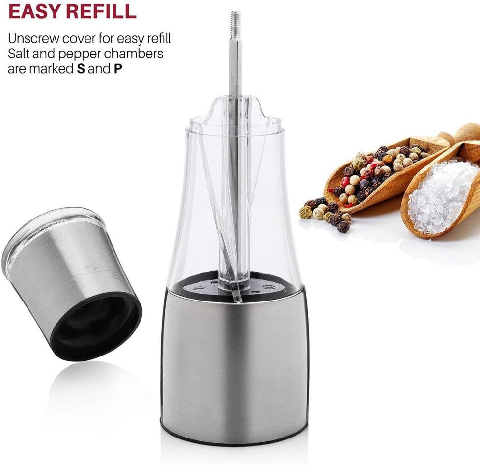 Dual Salt And Pepper Grinder By InBlossoms Stainless Steel Black Pepper Mills Salt Mill with Ceramic Grinding Core