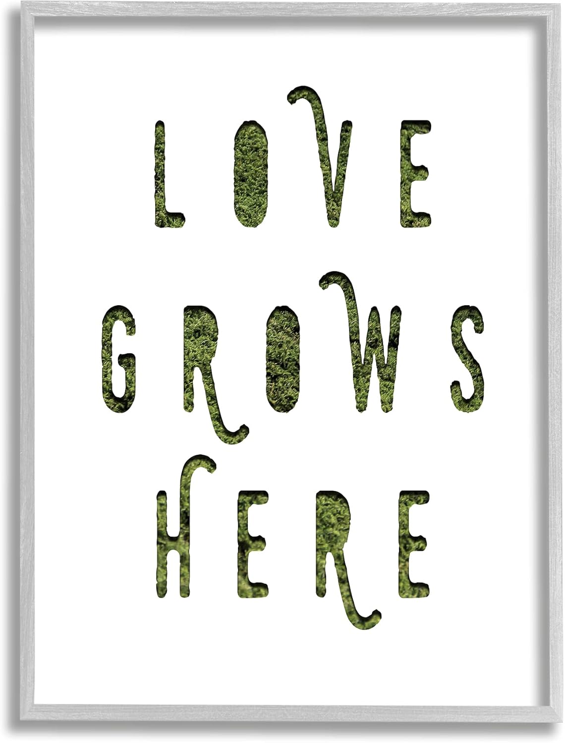 Stupell Industries Love Grows Here Phrase Minimal Text Grass Pattern, Designed by Daphne Polselli Gray Framed Wall Art, 16 x 20, Green