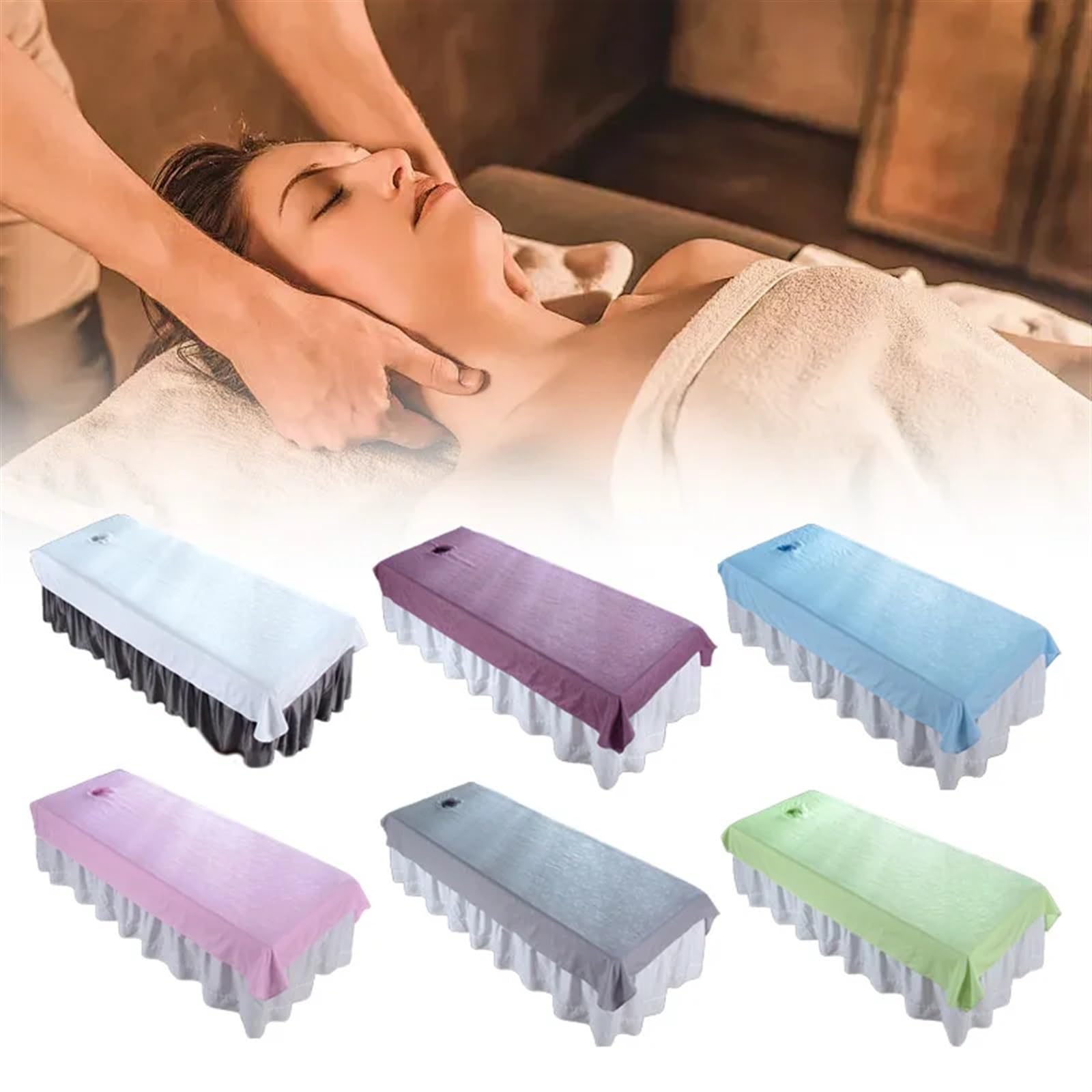 Juego de 5 sábanas de belleza con estampado de rosas, sábanas de spa for masajes, antiarrugas, de secado rápido, funda for mesa de cama con orificio(Blue)
