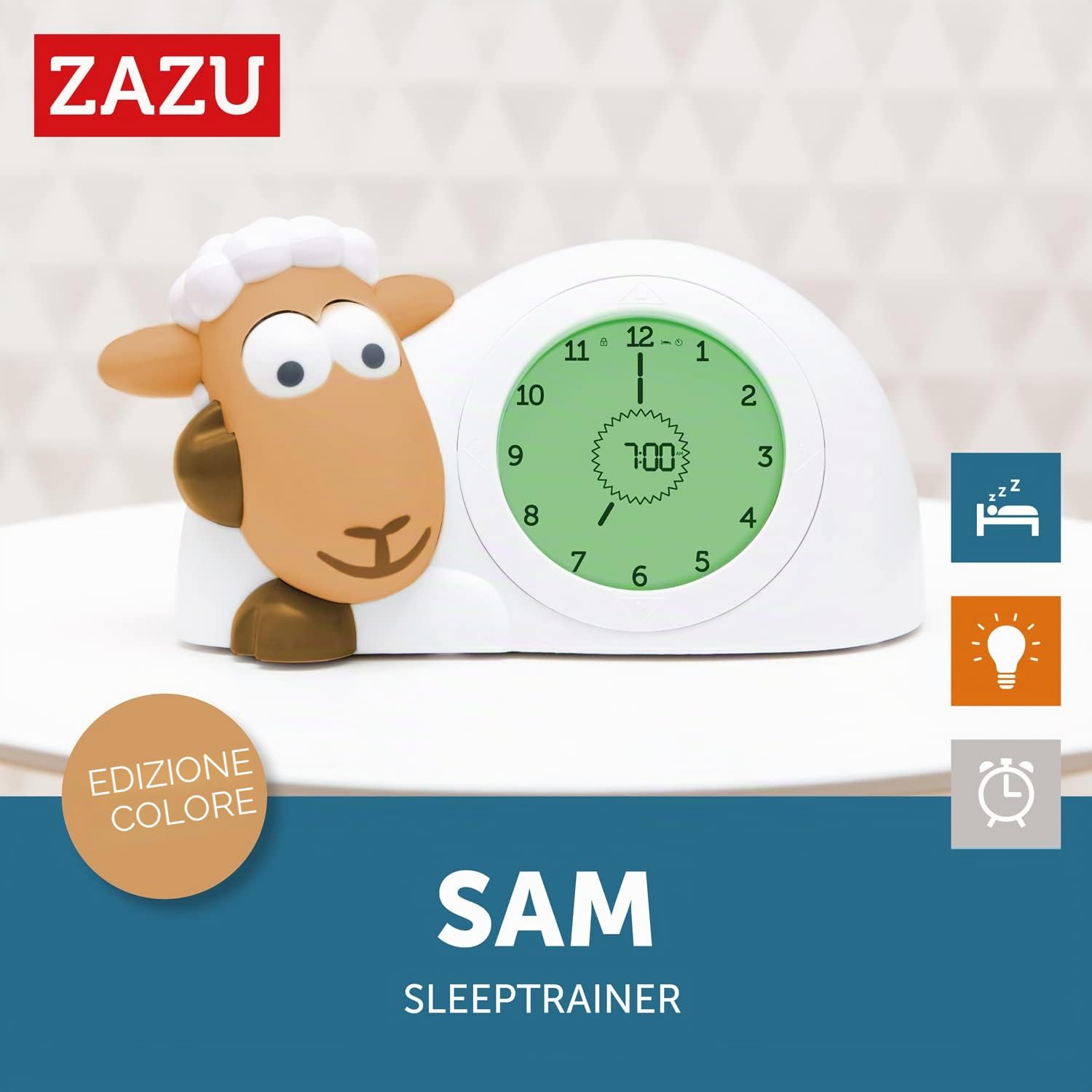 ZAZU Orologio Sam Agnello per Addestramento al Sonno e Luce Notturna per Bambini | Sveglia luminosa | Aiuta il tuo bambino a imparare quando svegliarsi | Luminosità regolabile | Spegnimento automatico