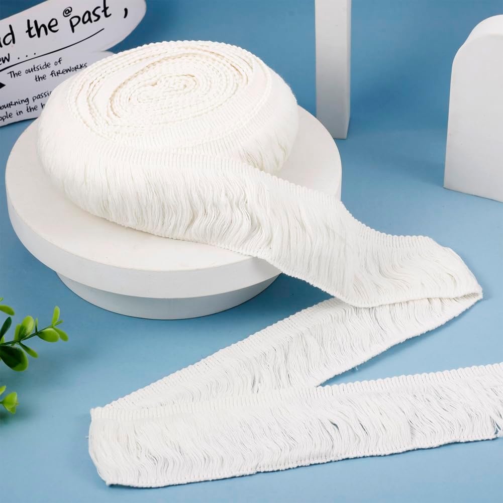 10Yards/9.14m White Cotton Fringe Tassel Lace Trim 2-3/8 Inch Cotton Sewing Fringe Trim for DIY Clothes Sewing Curtain Lampshade Decoration Crafts