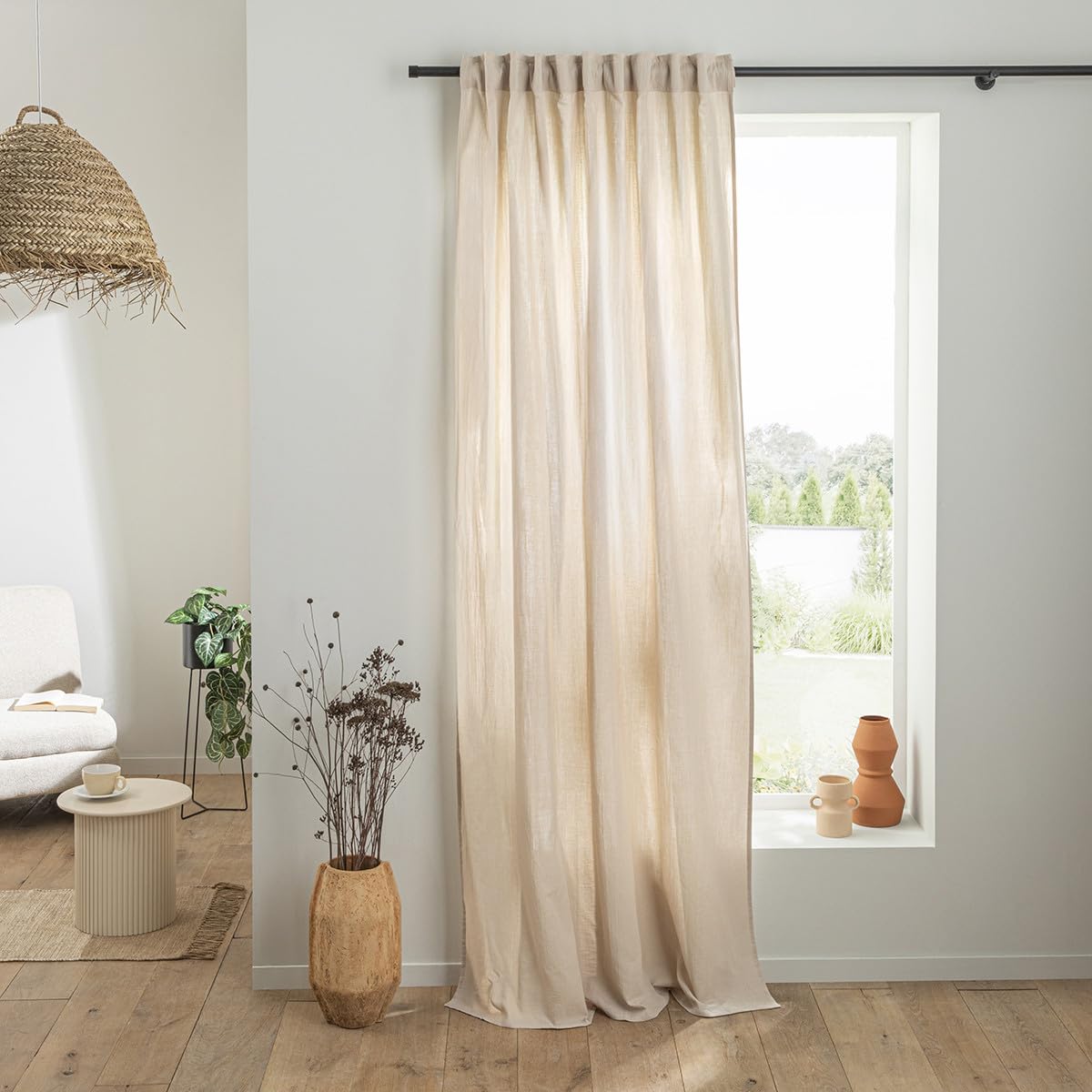 Rideau uni en gaze de coton pattes cachées à l'unité 140x260cm beige