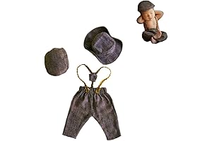 3 Piece Newborn Baby Photography Outfit: Berets Hat, Romper & Monthly Caps