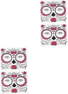 FRCOLOR Adesivos De Dia Das Bruxas 4 Pçs Adesivos De De Decoração Adesivos De Glitter Rosto Para Tatuagem Facial Esqueleto Floral Adesivo De Rosto Esqueleto Maquiagem Rosa Vermelha Cara