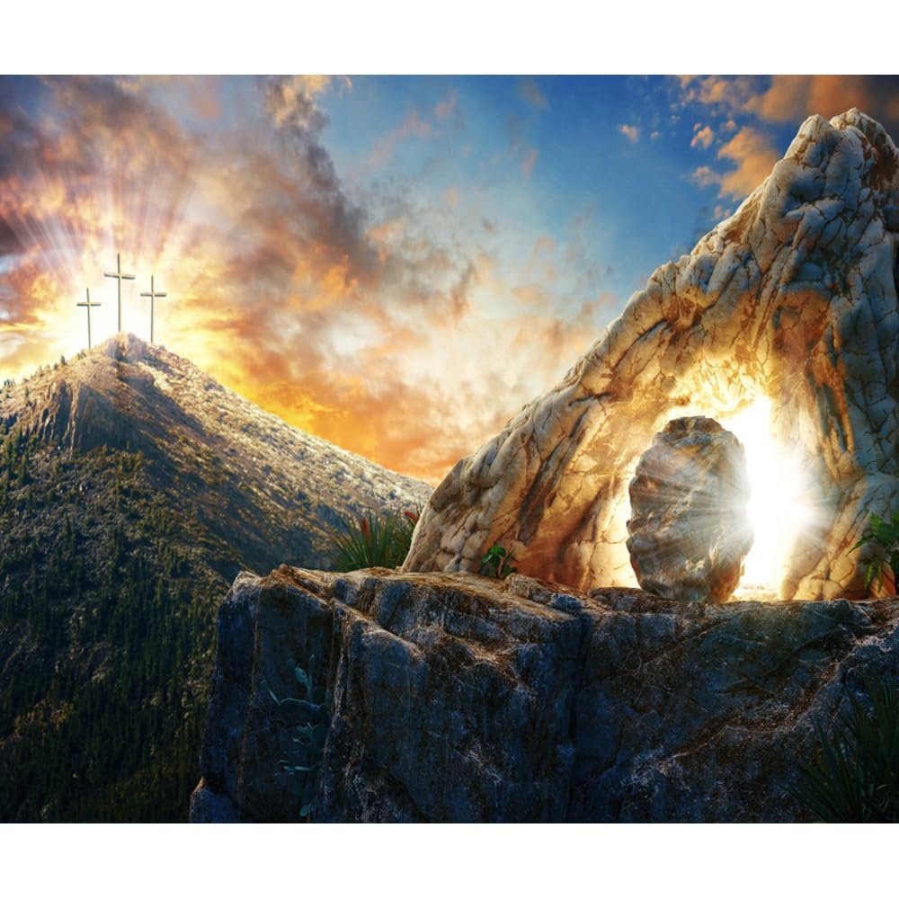 Empty Tomb Backdrop 10x8ft Resurrection of Jesus Backdrops He is Risen Banner Easter Church Decor Easter Day Display Backdrop Christian Background