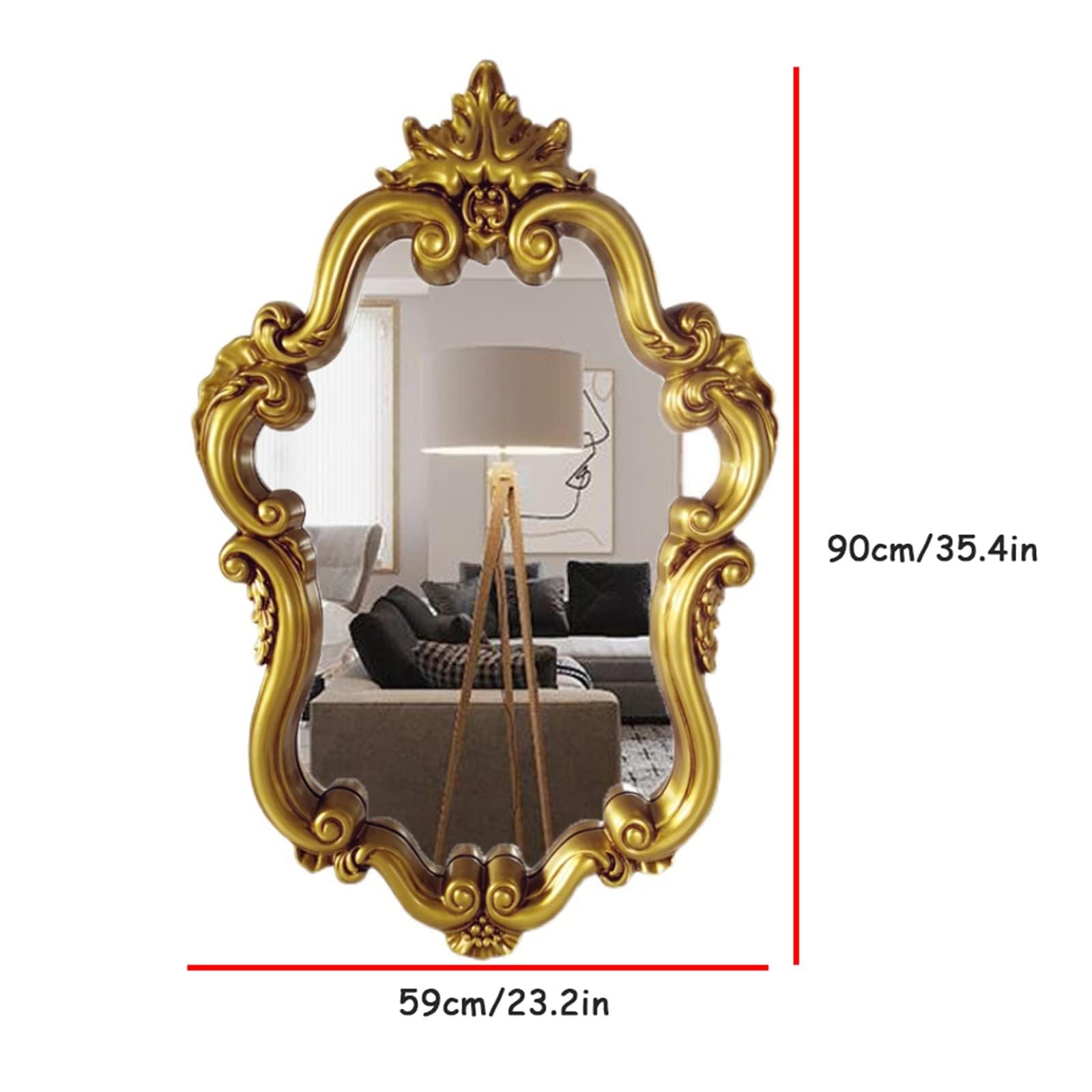 Duże antyczne złote barokowe dekoracyjne lustro ścienne - vintage lustro akcentujące do przedpokoju salonu sypialni - elegancki wystrój domu klasyczny design