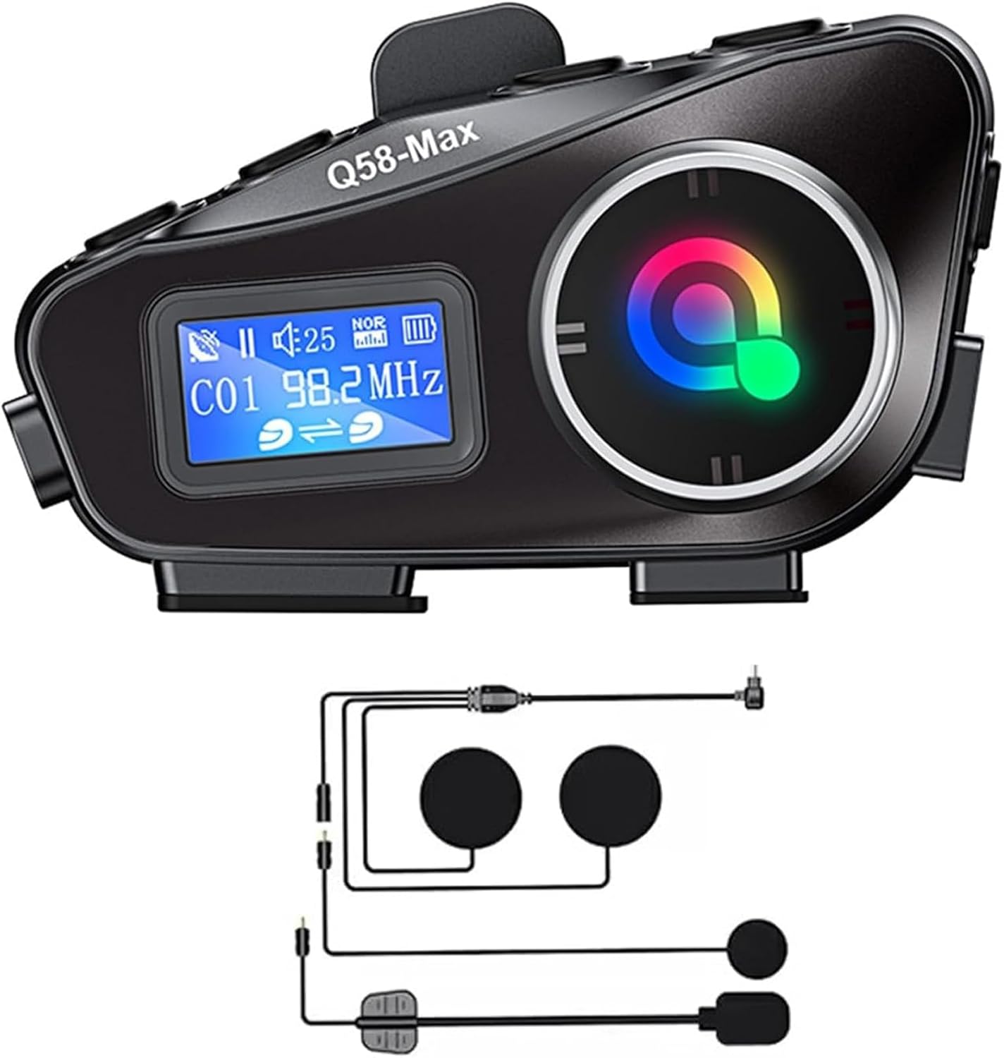 Motorcycle Helmet Intercom Bluetooth Headset,Helmet Intercom Headphones with LED Screen,illumination,FM Radio,IP67 Waterproof,Voice Assistant,1800ft,Music Sharing (Hard Mic for Half/Full/Face Helmets)