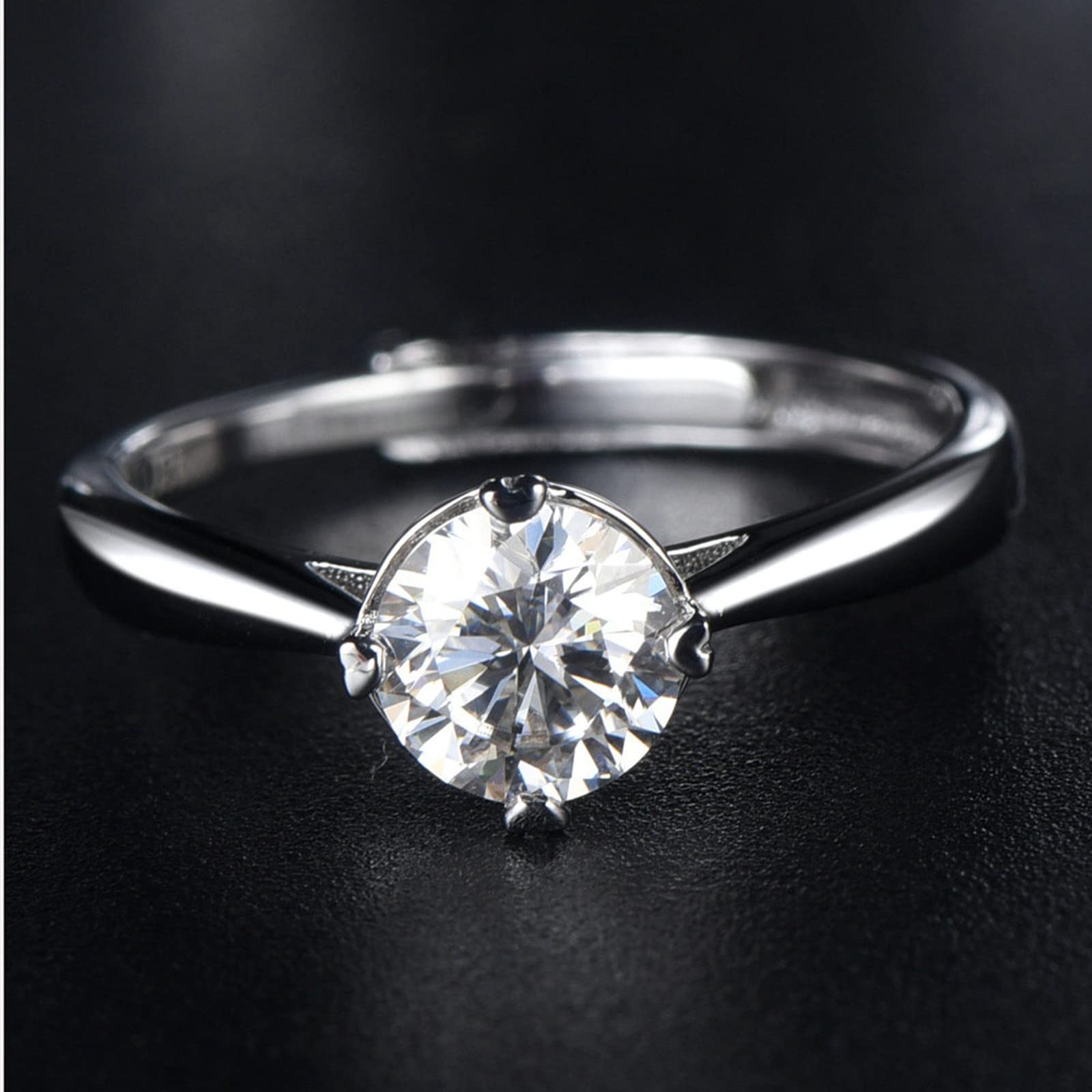 Anillos de boda únicos de plata de ley, anillos ajustables para adolescentes, anillo de compromiso moissanita, plata de ley 925 real, estilo clásico, 4 puntas con incrustaciones de corazón, anillos de