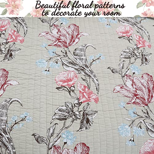 image for Cozy Line Home Fashions Taupe Khaki Floral Blooming Cotton Reversible 