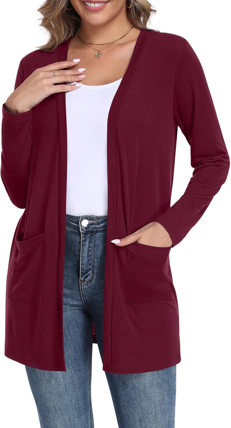 Womens Casual Lightweight Cardigans Long Sleeve Open Front Cardigan with Pockets