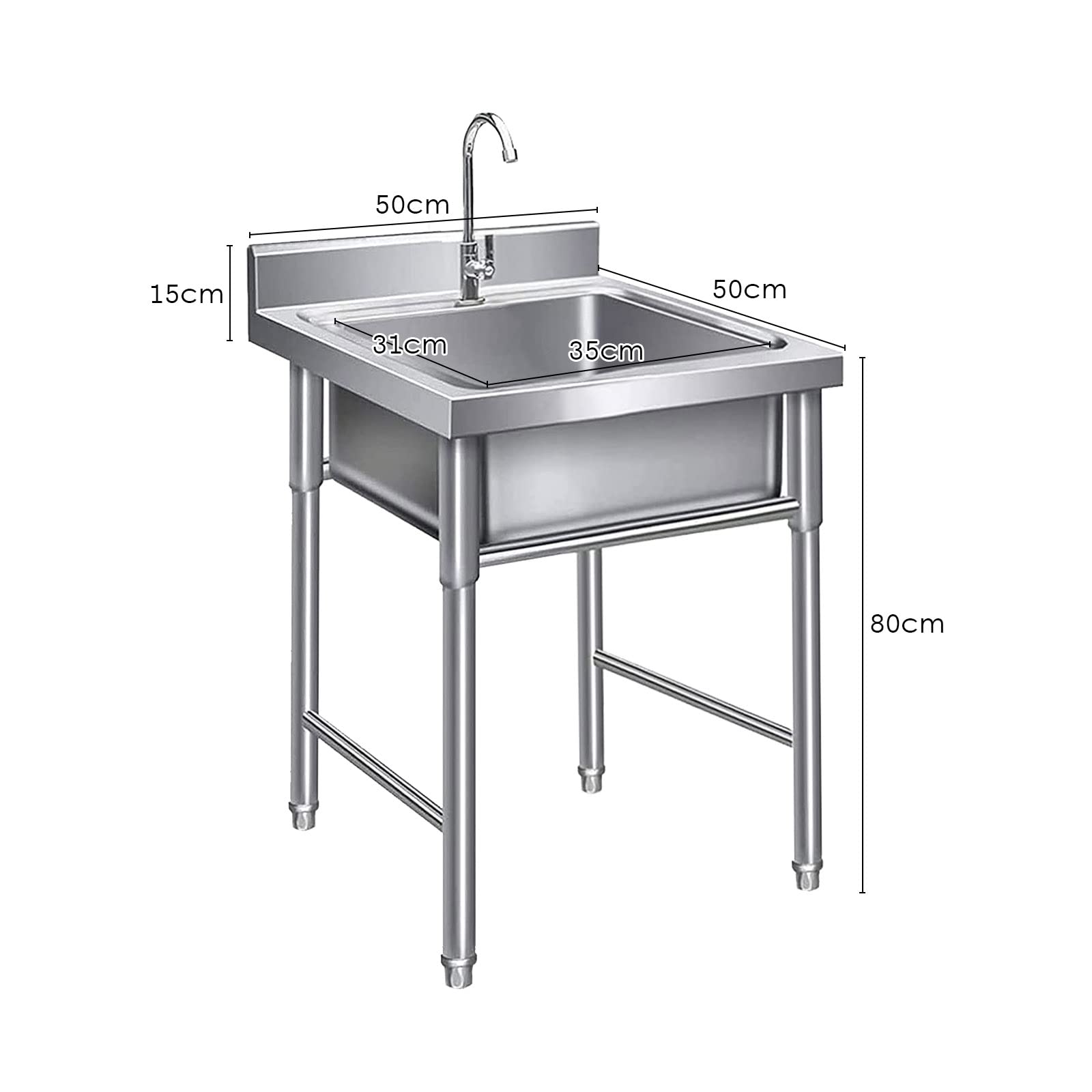 Fregadero Independiente de Acero Inoxidable con Grifo para preparación y Uso General en cocinas de Garaje, Restaurante, lavadero y Exteriores.