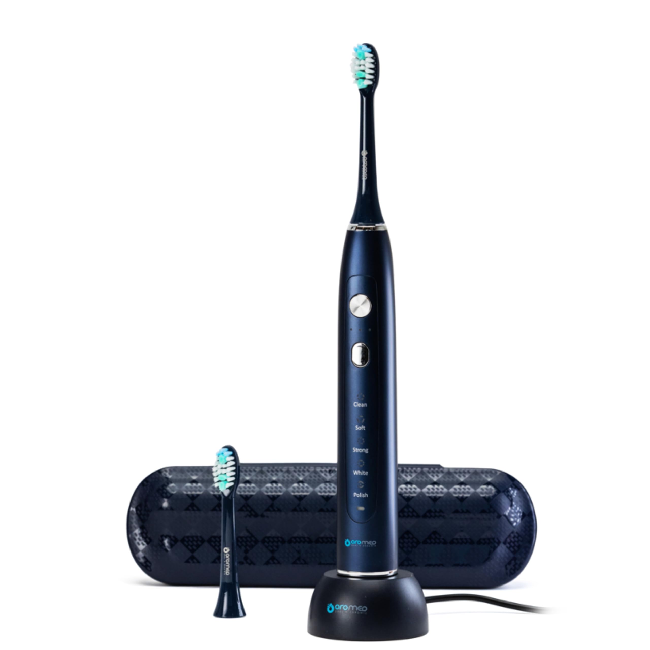 OROMED ORO-SONIC X PRO NAVY BLUE Schallzahnbürste, 38.000 Bewegungen/Min.,(5 Programme × 3 Intensitäten), Akku bis 40 Tage, Timer, USB-Induktionsladung, Marineblau