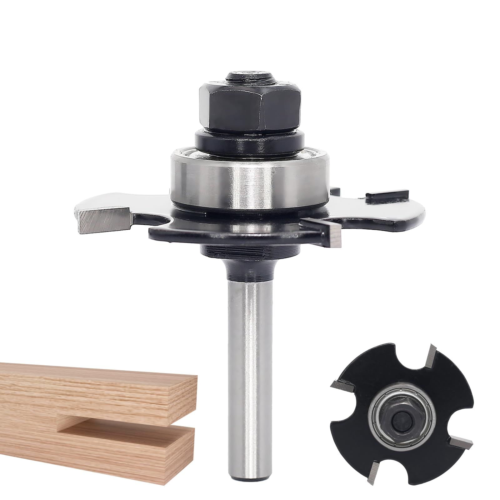 Akylin Slotting Cutter Router Bit, 1/4 Inch Shank, 4 Wing Slot Router Cutter Bit with bearing, 1/8” Height X9/16” Depth