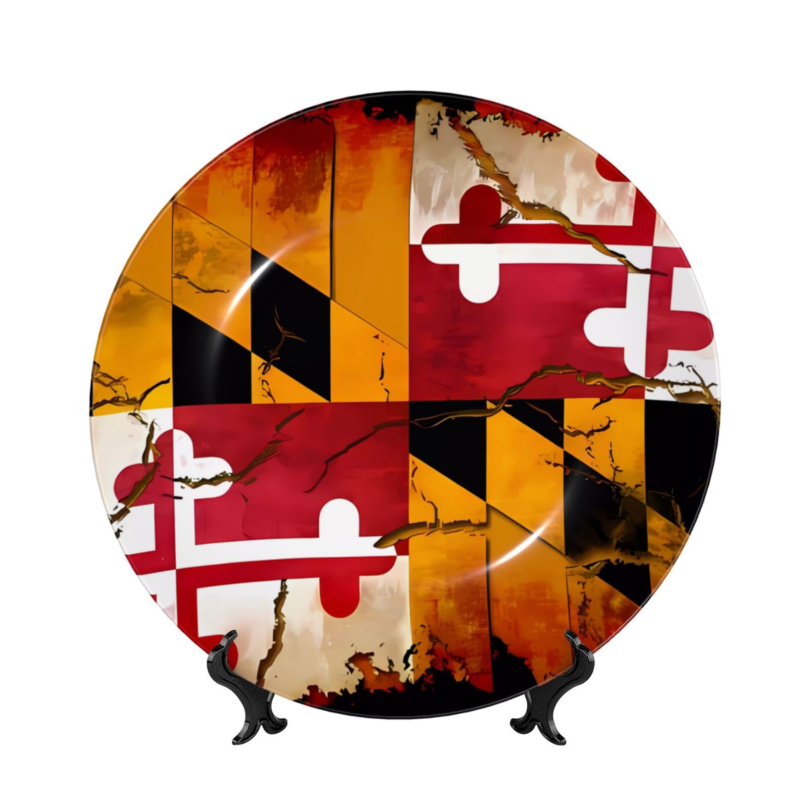 SXZVVBN vintage wooden maryland flag Bone China Decorative Plate Art with Stand Removable Adhesive Hanging for Home Office 8in（20cm）
