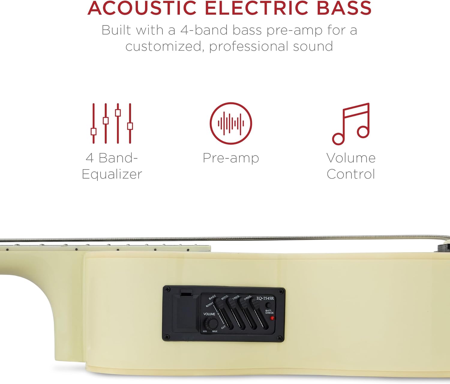 Best Choice Products Acoustic Electric Bass Guitar, Full Size 4 String, Fretted Bass Guitar w/Padded Gig Bag - Cream White